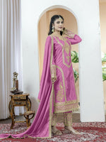 Thumbnail for Teeya Creation Baby Pink Color Chinnon Silk Embroidery Work Fully Stitched Salwar Suit