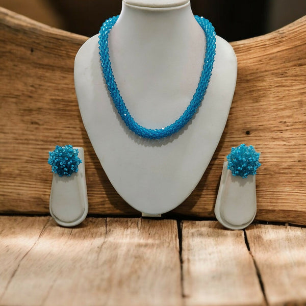 Inhanns Noor-E-Jalwa – Handmade Crystal Bead Necklace / Necklace With Earrings -Adjustable - Sky Blue - Distacart