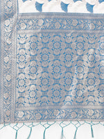 Thumbnail for Aanika Women Sky Blue Linen Cotton Saree With UnStiched Blouse - Distacart
