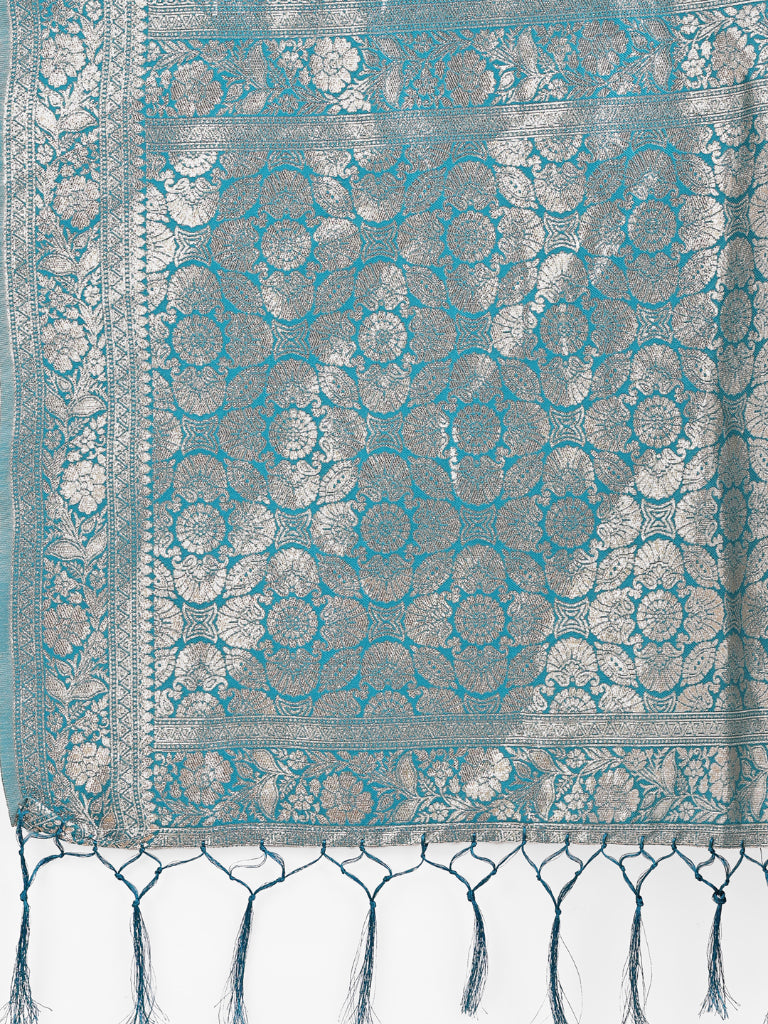 Aanika Women Teal Linen Cotton Saree With UnStiched Blouse - Distacart