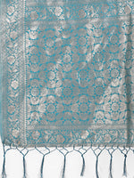 Thumbnail for Aanika Women Teal Linen Cotton Saree With UnStiched Blouse - Distacart
