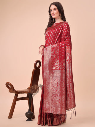 Aanika Women Red Lichi Silk Saree With UnStiched Blouse - Distacart