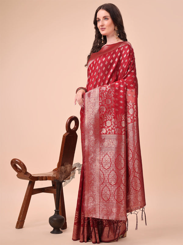 Aanika Women Red Lichi Silk Saree With UnStiched Blouse - Distacart