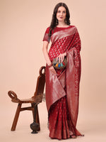 Thumbnail for Aanika Women Red Lichi Silk Saree With UnStiched Blouse - Distacart