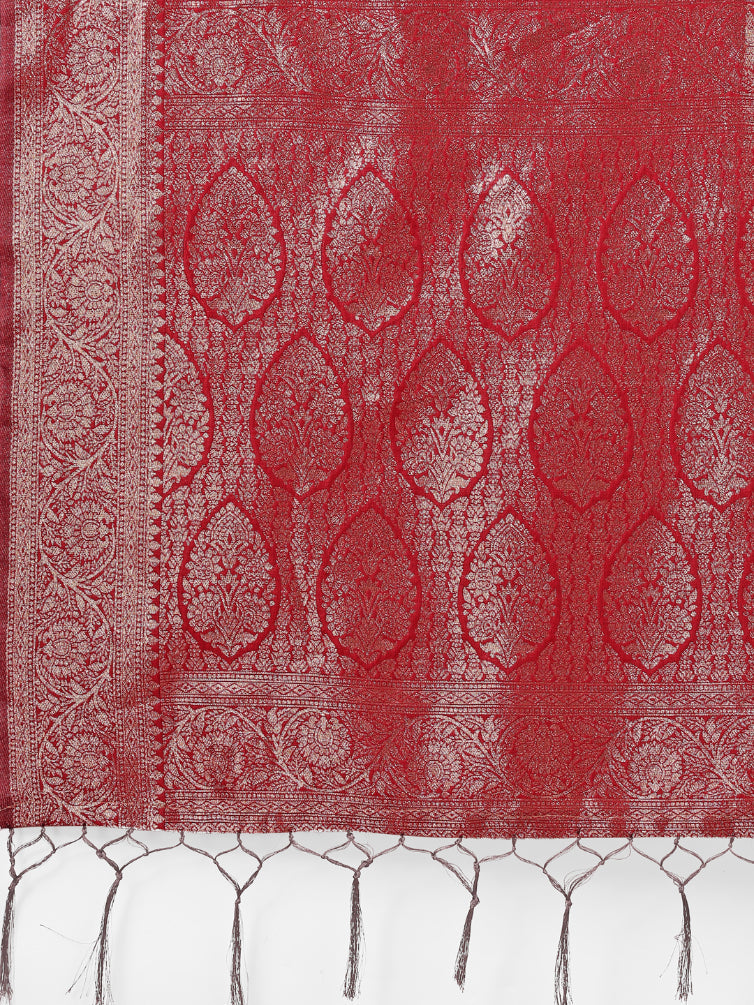 Aanika Women Red Lichi Silk Saree With UnStiched Blouse - Distacart