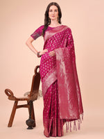 Thumbnail for Aanika Women Magenta Lichi Silk Saree With UnStiched Blouse - Distacart