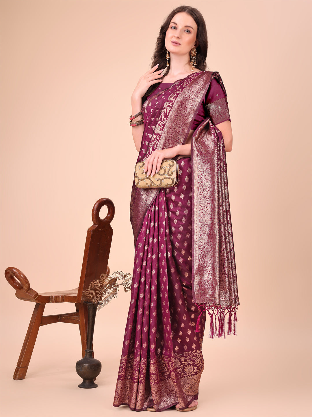 Aanika Women Purple Lichi Silk Saree With UnStiched Blouse - Distacart