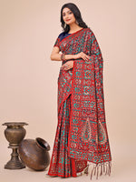Thumbnail for Aanika Women Red Cotton Saree With UnStiched Blouse - Distacart