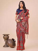 Thumbnail for Aanika Women Red Cotton Saree With UnStiched Blouse - Distacart