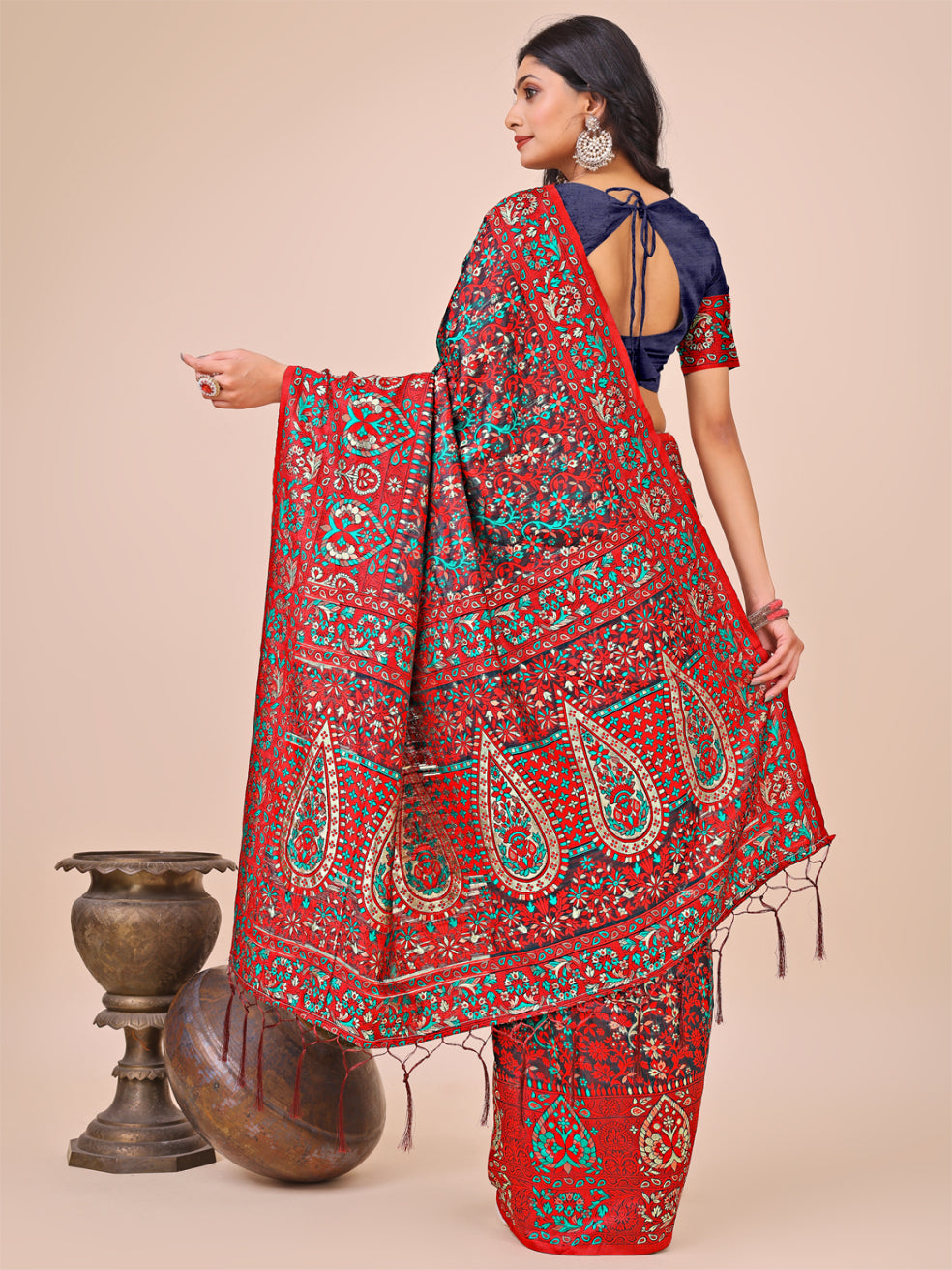 Aanika Women Red Cotton Saree With UnStiched Blouse - Distacart