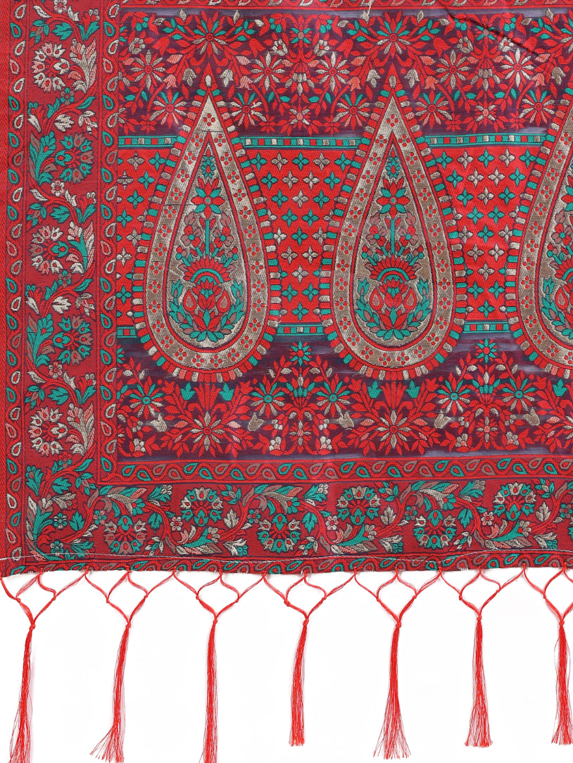 Aanika Women Red Cotton Saree With UnStiched Blouse - Distacart