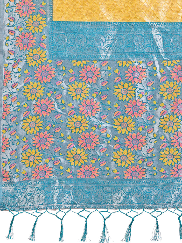 Aanika Women Yellow Lichi Silk Saree With UnStiched Blouse - Distacart