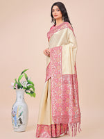 Thumbnail for Aanika Women Cream Lichi Silk Saree With UnStiched Blouse - Distacart