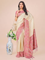 Thumbnail for Aanika Women Cream Lichi Silk Saree With UnStiched Blouse - Distacart