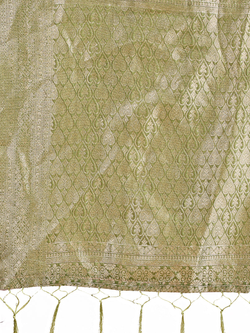 Aanika Women Mhendi Green Cotton Saree With UnStiched Blouse - Distacart