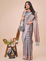 Thumbnail for Aanika Women Grey Linen Cotton Saree With UnStiched Blouse - Distacart