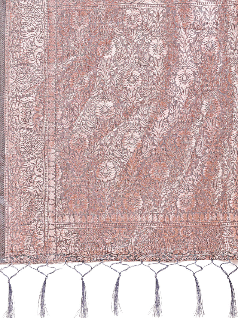 Aanika Women Grey Linen Cotton Saree With UnStiched Blouse - Distacart