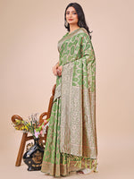 Thumbnail for Aanika Women Green Linen Cotton Saree With UnStiched Blouse - Distacart