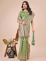 Thumbnail for Aanika Women Green Linen Cotton Saree With UnStiched Blouse - Distacart