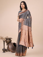 Thumbnail for Anaita Grey Linen Cotton With Jacquard Work And Zari Weaving Saree With Blouse - Distacart