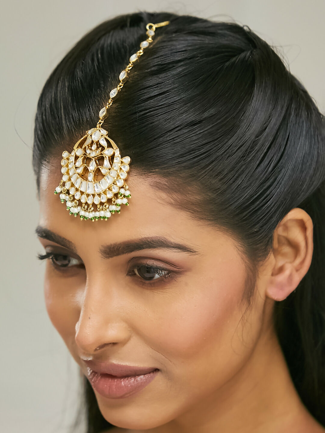 Nuyug 22K Gold-Plated Crystal & Pearl Studded Matha Patti