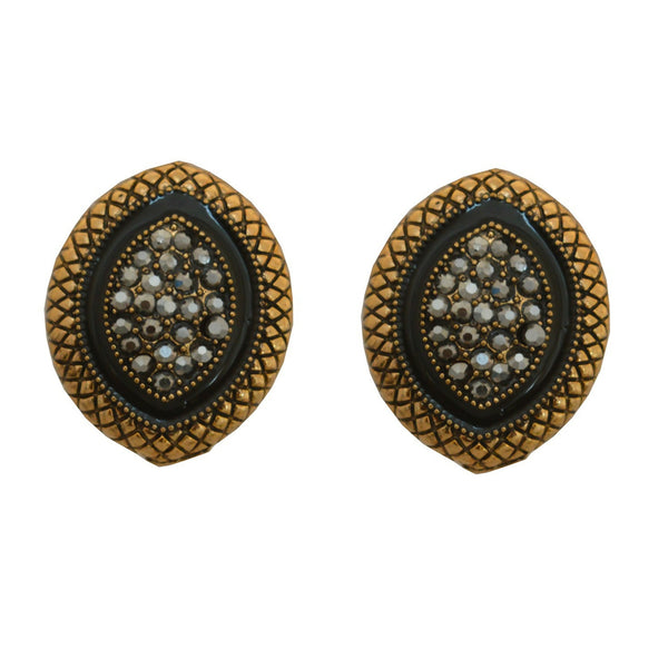 Joban Fashion Women Brass Golden Black Ad Earrings - Distacart