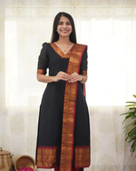Thumbnail for Divine Drape Women's Cotton Printed Straight Kurta With Dupatta - Black