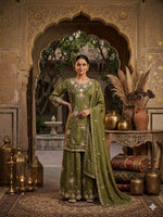Thumbnail for Stylish Designer Stitched Green Pure Viscose Crepe Embroidery Hand Work Stitched Sharara Suit - Anbazaar - Distacart