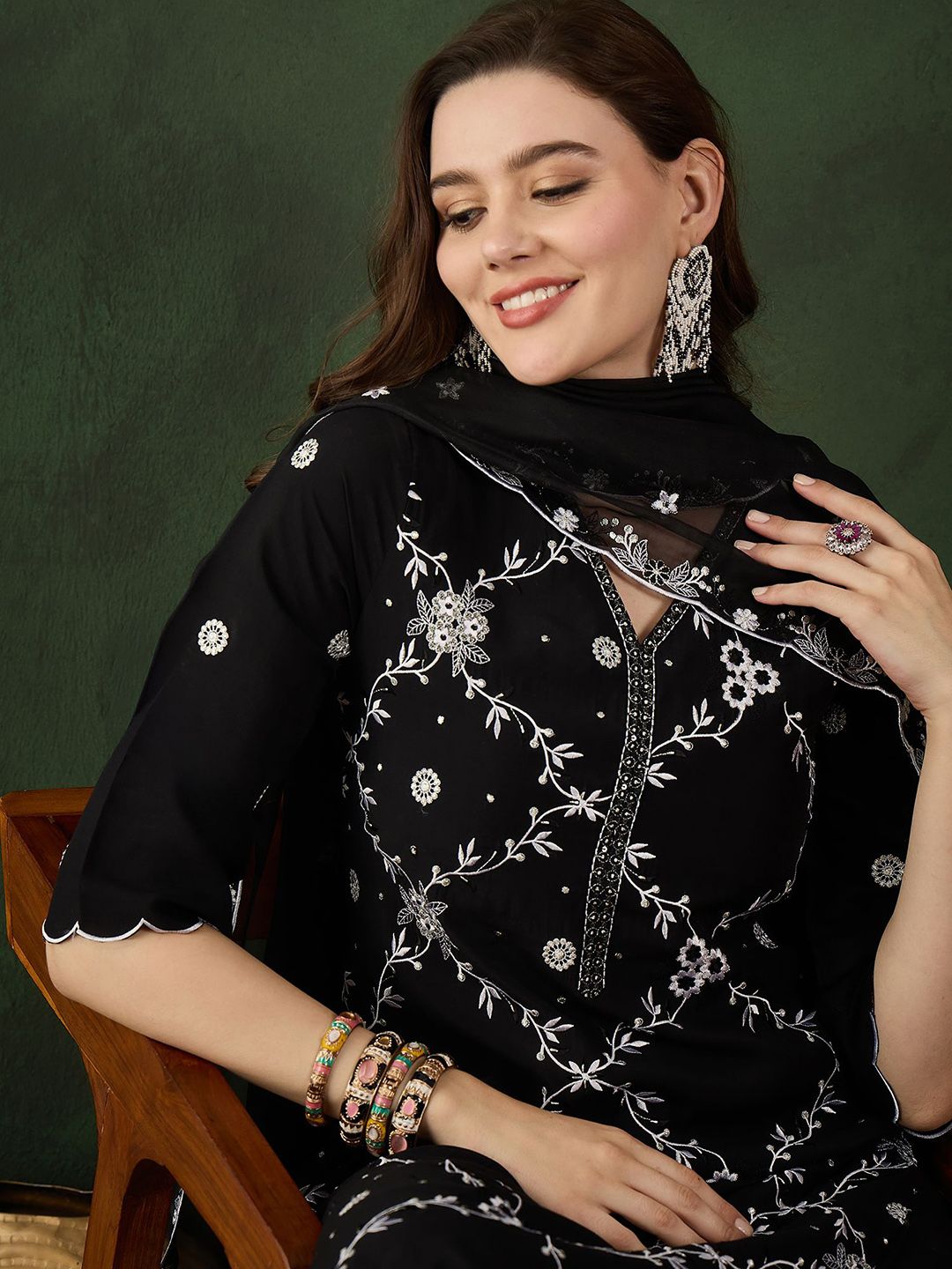 Sangria Embroidered Kurta & Trouser With Dupatta - Distacart
