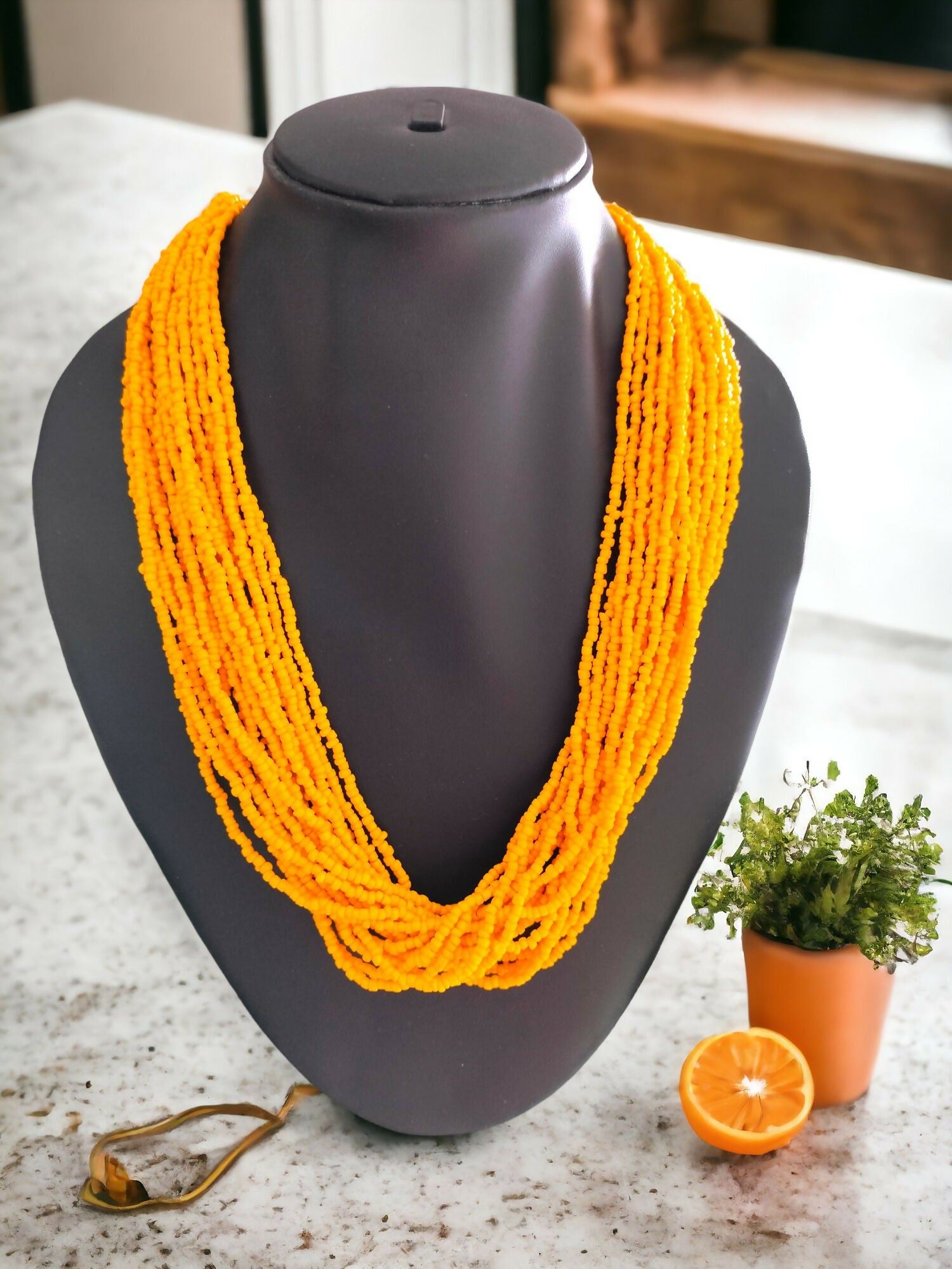 Inhanns Handmade Beaded Multilayer Necklace, 20 Layers - Yellow - Distacart