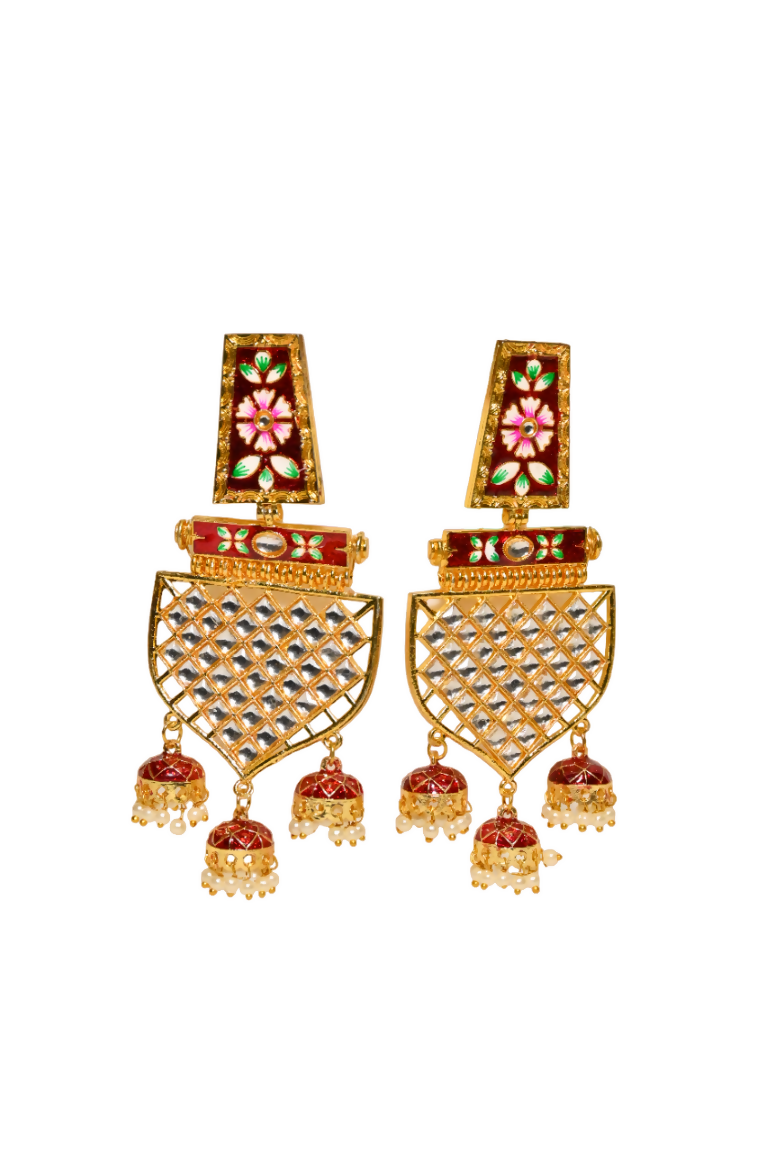Maroon Traditional Gold-Polished Meenakari Jhumka Jhumki Earrings Indian Jewellery For Women Girls By House of Ree - Distacart