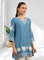 Thumbnail for Joban Fashion Teal Silk Embroidered Readymade Tunic - Distacart