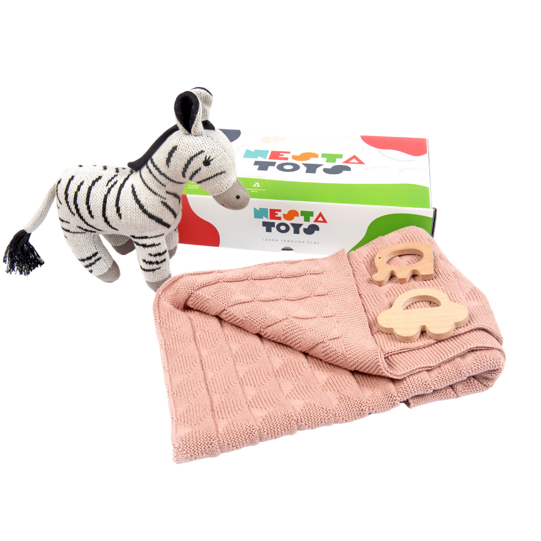 New Born Gift - Blanket, Zebra, Elephant Teether and Car Teether 7