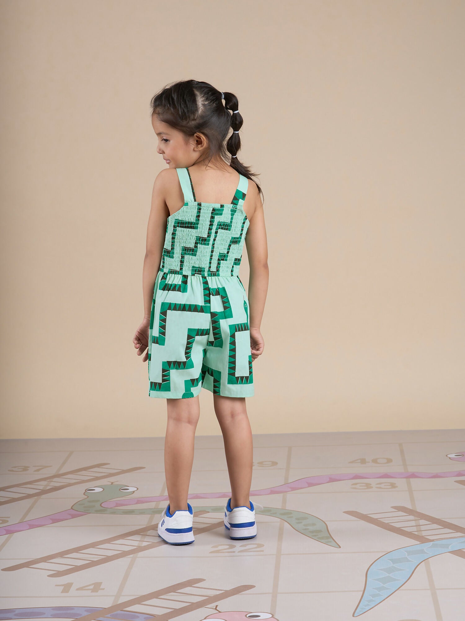 Snakes and Ladders Girls Green Table Print Jumpsuit from Siblings Collection - Distacart