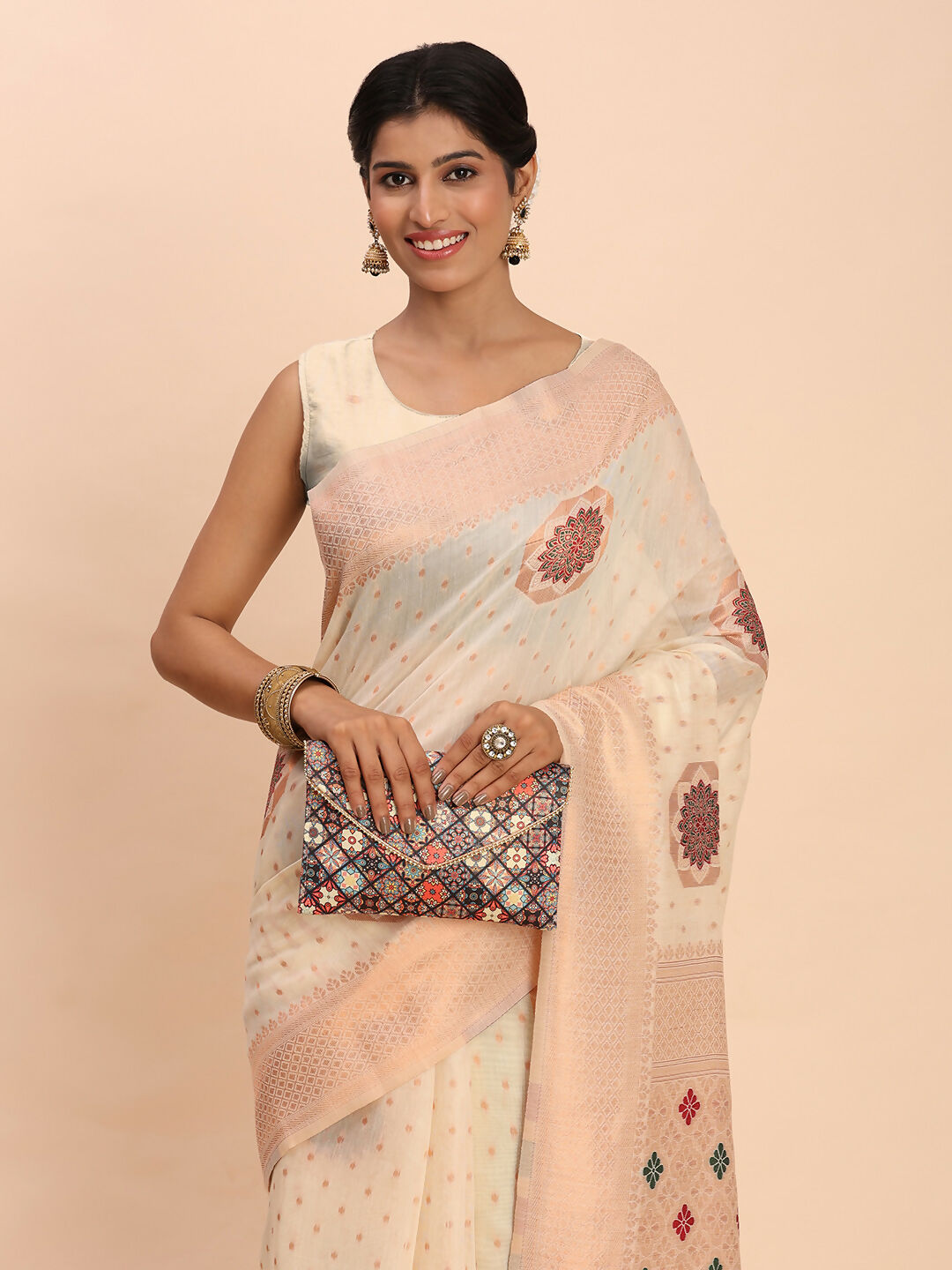 Astita Linen Cotton Off White Saree