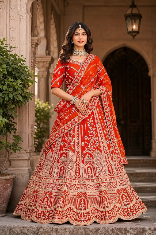 Lehenga Mart Orange Designer Wedding Wear Lehenga Choli - Dista