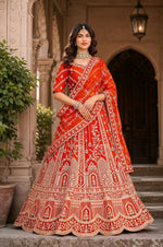 Thumbnail for Lehenga Mart Orange Designer Wedding Wear Lehenga Choli - Dista