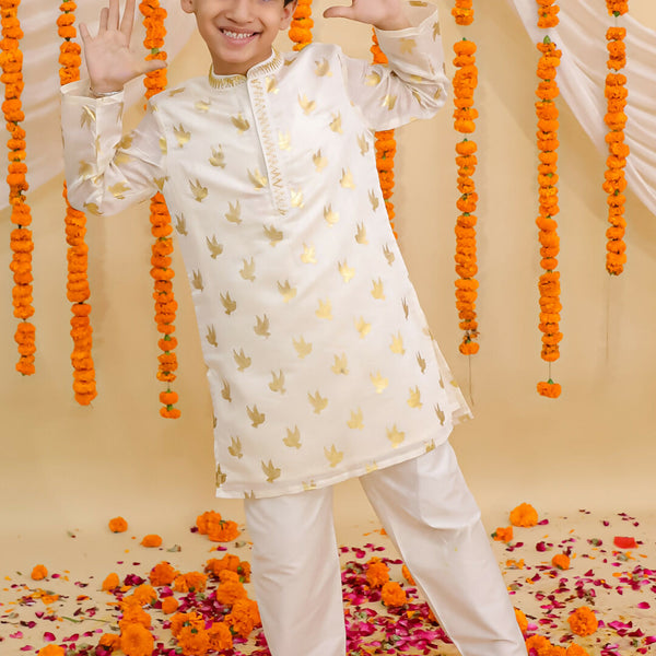 Lil Drama Mishti Off White Kurta and Pyjama For Boys