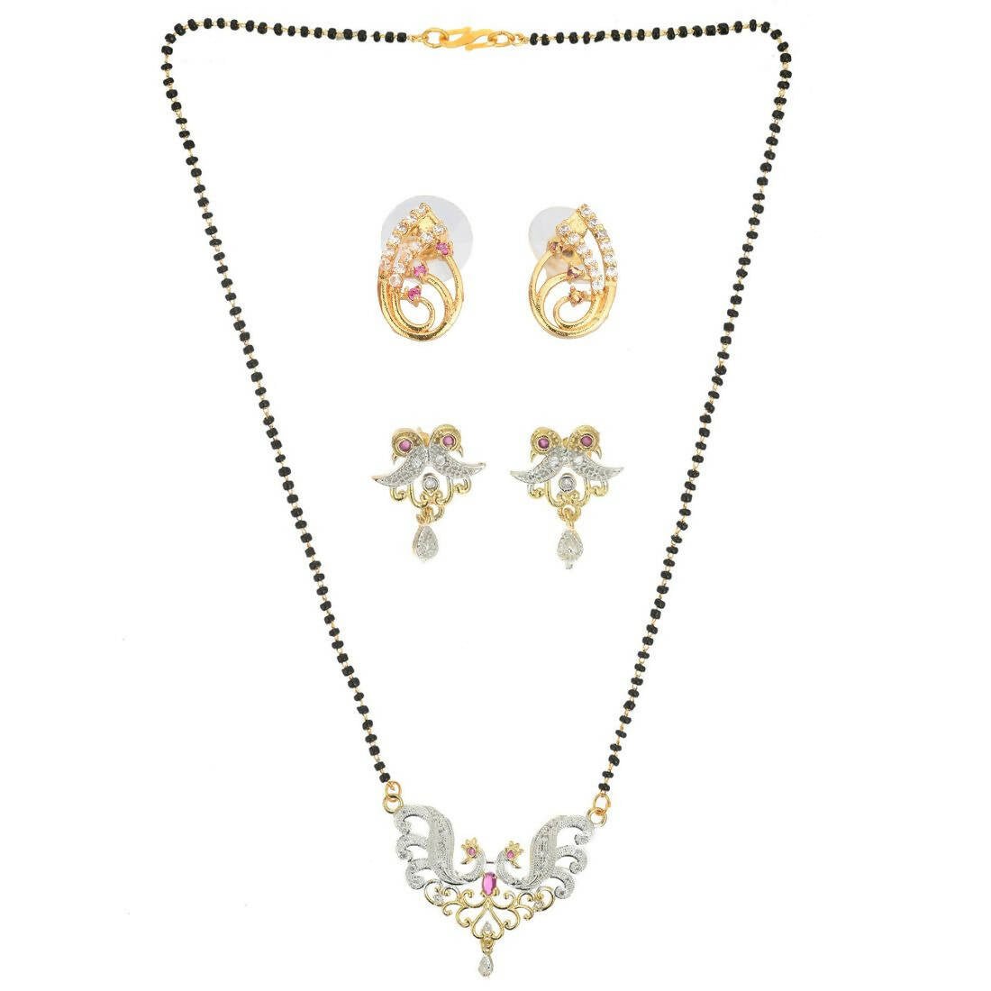AanyaCentric Gold Plated Mangalsutra with Pendant, 2 Pair Earrings - Distacart