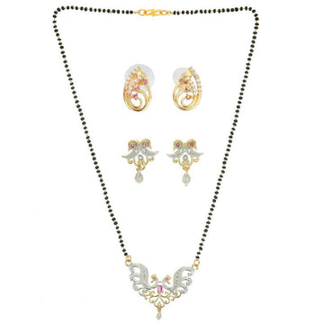 AanyaCentric Gold Plated Mangalsutra with Pendant, 2 Pair Earrings - Distacart