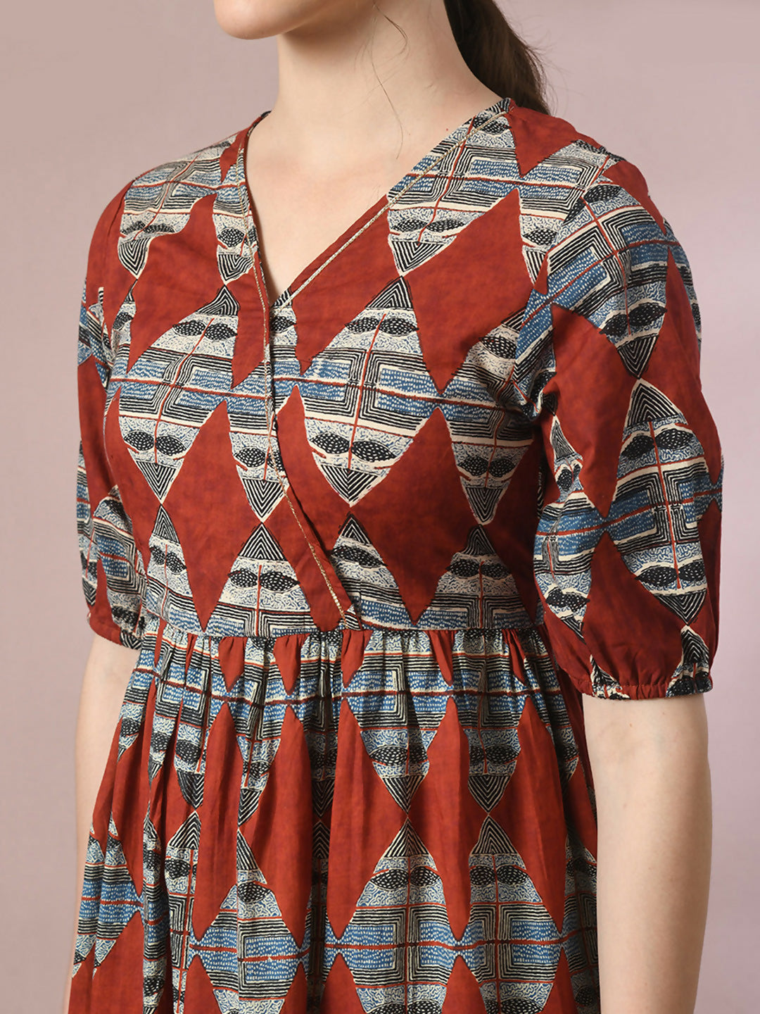 Myshka Women's Multi Printed Cotton V-Neck Empire Party Dress - Distacart