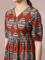 Thumbnail for Myshka Women's Multi Printed Cotton V-Neck Empire Party Dress - Distacart