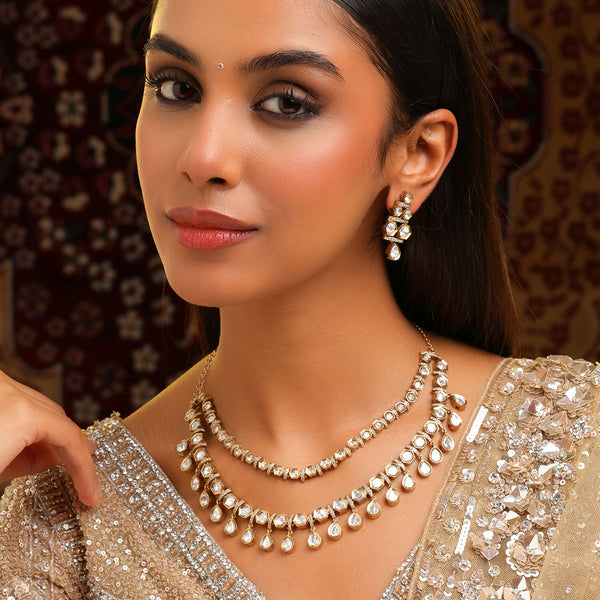 Ruby Raang 3-Layered Neck Piece With Earrings - Distacart