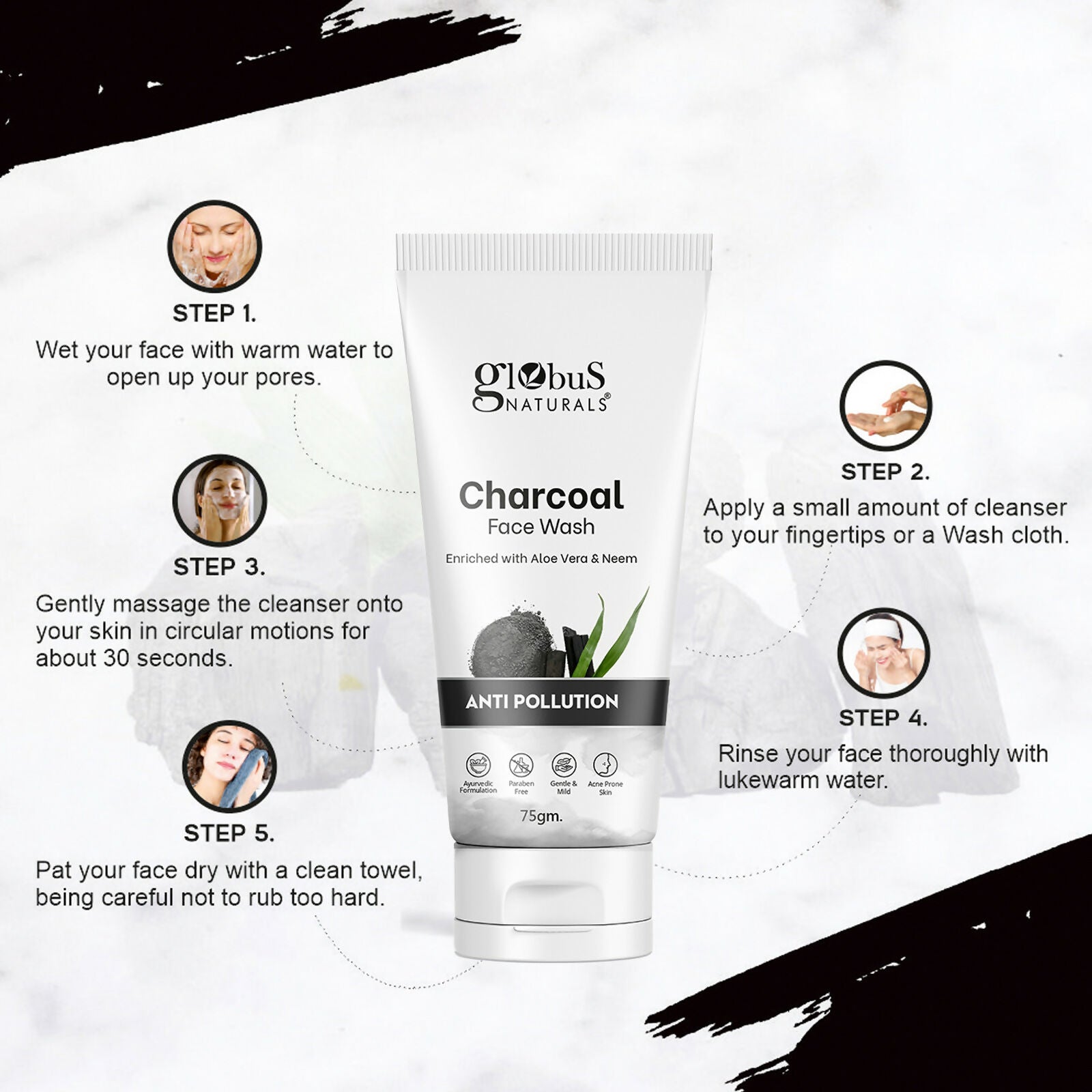 Globus Naturals Anti Pollution Charcoal Face Wash