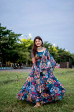 Thumbnail for Preksha Creationorganza Taby Silk With Digital Print Women Gown With Dupatta And Pant - Multicolor - Distacart