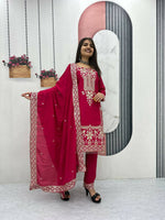 Thumbnail for Teeya Creation Womens New Wedding Wear Heavy Embroidery Thread Work Kurta Set - Dista