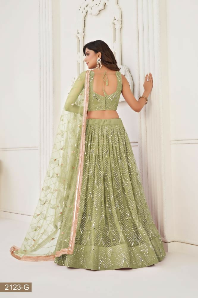 Aastha Fashion Pista Green Butterfly Net Tone To Tone Thread Work, Sequence Work And Original Mirror Work Embroidery Wedding Wear Lehenga Choli - Distacart