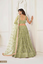 Thumbnail for Aastha Fashion Pista Green Butterfly Net Tone To Tone Thread Work, Sequence Work And Original Mirror Work Embroidery Wedding Wear Lehenga Choli - Distacart
