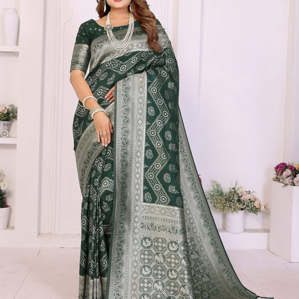 Aastha Fashion Green Georgette Silk Leheriya With Elegant Zari Weaving Saree - Distacart