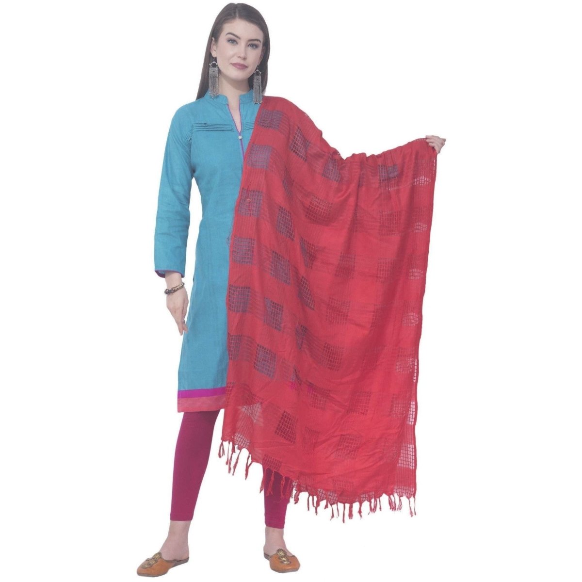 A R SILK Red Color Window square Cotton Dupattas and Chunnis